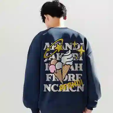 阿凡迪 仿刺绣美式复古高街时尚潮流创意冰淇淋星星设计简约字母纯色宽松日常休闲运动学生党通勤经典百搭长袖氛围感圆领卫衣 男女同款