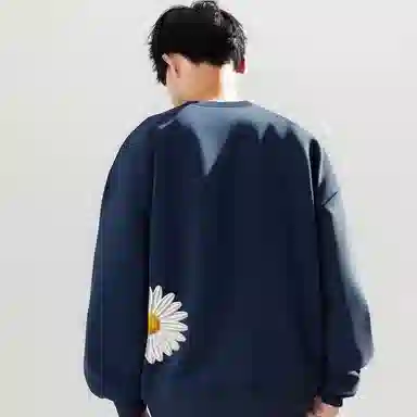 阿凡迪 仿刺绣重磅美式复古高街时尚潮流创意手写签名体小雏菊印花纯色宽松日常通勤休闲运动经典百搭长袖氛围感圆领卫衣 男女同款