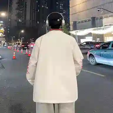 阿凡迪 美式高街复古潮牌品牌字母袖子印花设计极简通勤学院风拼接翻领休闲运动街头日常百搭舒适宽松夹克外套 男女同款