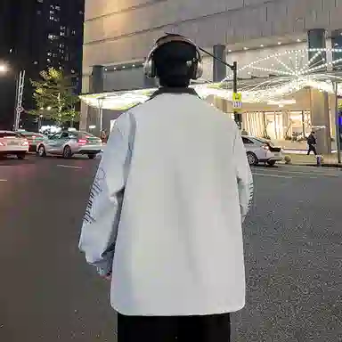 阿凡迪 美式高街复古潮牌品牌字母袖子印花设计极简通勤学院风拼接翻领休闲运动街头日常百搭舒适宽松夹克外套 男女同款