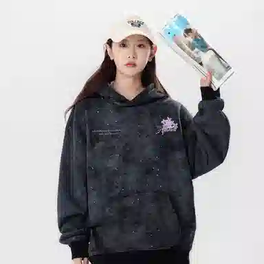 阿凡迪 满天星美式高街复古时尚潮流创意个性简约花卉字母印花宽松日常通勤休闲运动经典百搭长袖氛围感套头连帽卫衣 男女同款