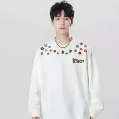 阿凡迪 美式高街复古个性仿刺绣多巴胺卡通图案字母印花宽松日常通勤休闲运动经典百搭长袖氛围感学院风套头圆领卫衣 男女同款
