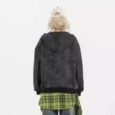 阿凡迪 美式复古高街满天星扎染潮流品牌签名字母校园风学生休闲百搭通勤无性别主义嘻哈街头宽松舒适重磅拉链外套开衫连帽卫衣 男女同款