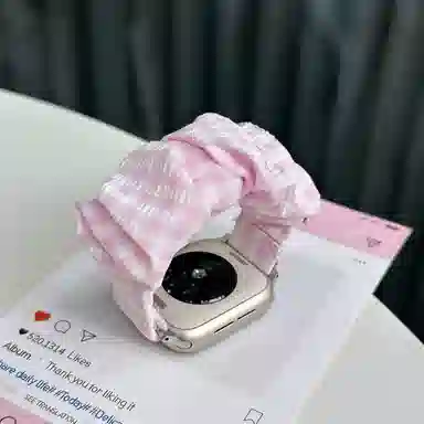 导维 表带 苹果适用 织物材质 适用苹果手表清新格纹透气复古风夏天运动男女通用