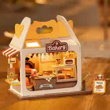 格薇拉 熊仔家 草莓甜心 手工小屋面包盒子牛奶盒子 拼装模型