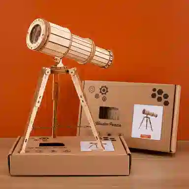 格薇拉 立体木质望远镜单筒伸缩玩具手工制作 拼装模型