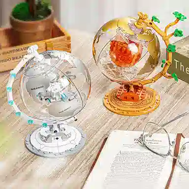 格薇拉 积木发光地球仪积木航天潮玩益智拼装玩具 成品模型