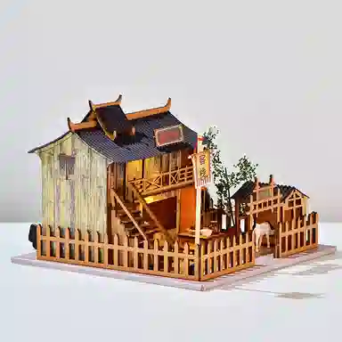 格薇拉 国风古风小屋创意手工建筑酒铺阁楼 拼装模型