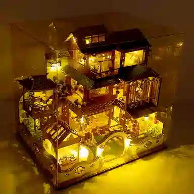 格薇拉 手工小屋中国风房子玩具别墅古风建筑创意 拼装模型