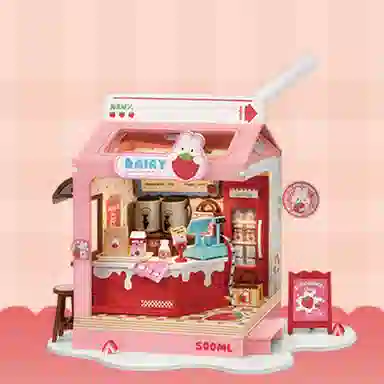 格薇拉 熊仔家 草莓甜心 手工小屋面包盒子牛奶盒子 拼装模型