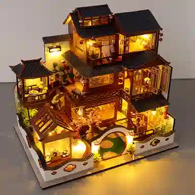 格薇拉 手工小屋中国风房子玩具别墅古风建筑创意 拼装模型