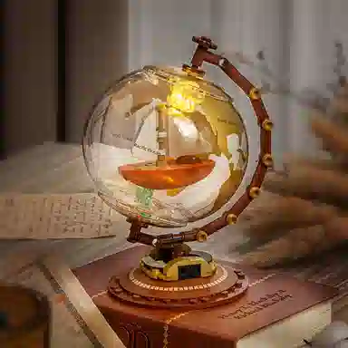 格薇拉 积木发光地球仪积木航天潮玩益智拼装玩具 成品模型