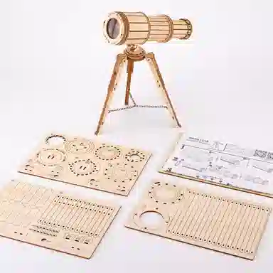 格薇拉 立体木质望远镜单筒伸缩玩具手工制作 拼装模型