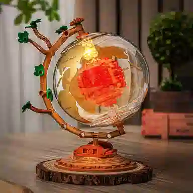 格薇拉 积木发光地球仪积木航天潮玩益智拼装玩具 成品模型