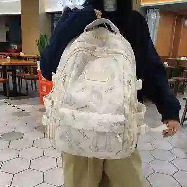 南潇湘 日系休闲小背包轻便百搭 尼龙 双肩包 常规 男女同款情侣款 灰色/米色