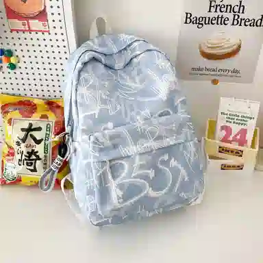 南潇湘 小清新休闲高颜值精美潮版韩版背包初中生高中生大学生上课百搭书包 尼龙 双肩包 男女同款情侣款 蓝色/绿色/红色/黑色