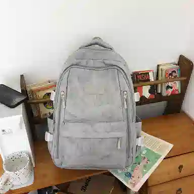 南潇湘 日系休闲小背包轻便百搭 尼龙 双肩包 常规 男女同款情侣款 灰色/米色