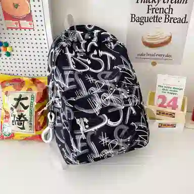 南潇湘 小清新休闲高颜值精美潮版韩版背包初中生高中生大学生上课百搭书包 尼龙 双肩包 男女同款情侣款 蓝色/绿色/红色/黑色