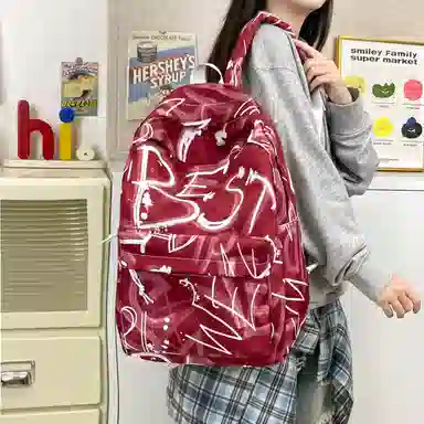 南潇湘 小清新休闲高颜值精美潮版韩版背包初中生高中生大学生上课百搭书包 尼龙 双肩包 男女同款情侣款 蓝色/绿色/红色/黑色