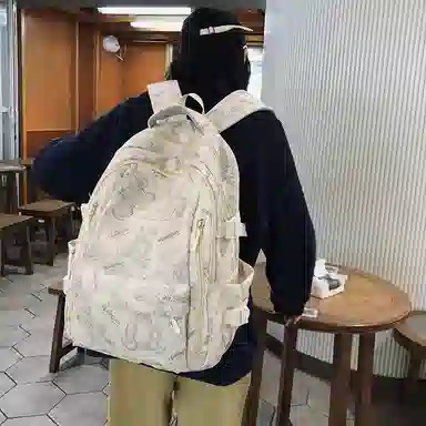 南潇湘 日系休闲小背包轻便百搭 尼龙 双肩包 常规 男女同款情侣款 灰色/米色