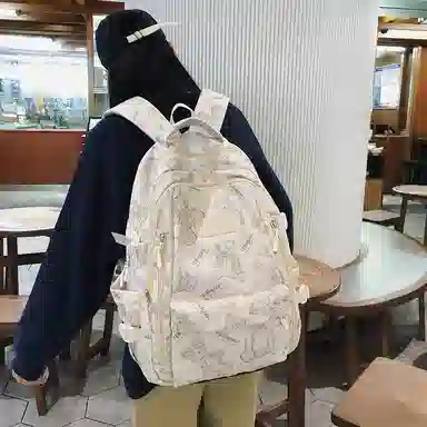 南潇湘 日系休闲小背包轻便百搭 尼龙 双肩包 常规 男女同款情侣款 灰色/米色