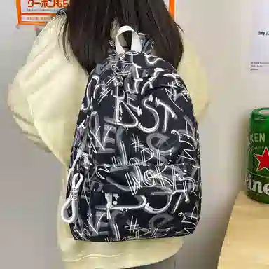 南潇湘 小清新休闲高颜值精美潮版韩版背包初中生高中生大学生上课百搭书包 尼龙 双肩包 男女同款情侣款 蓝色/绿色/红色/黑色