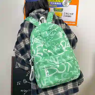 南潇湘 小清新休闲高颜值精美潮版韩版背包初中生高中生大学生上课百搭书包 尼龙 双肩包 男女同款情侣款 蓝色/绿色/红色/黑色