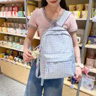 南潇湘 小清新休闲高颜值韩版百搭 尼龙 双肩包 常规 男女同款情侣款 浅紫色/浅蓝色/黄色/绿色/粉色