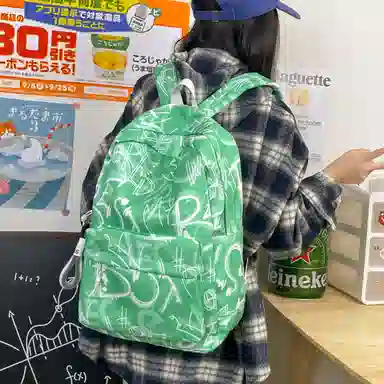 南潇湘 小清新休闲高颜值精美潮版韩版背包初中生高中生大学生上课百搭书包 尼龙 双肩包 男女同款情侣款 蓝色/绿色/红色/黑色