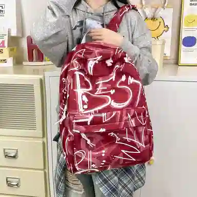 南潇湘 小清新休闲高颜值精美潮版韩版背包初中生高中生大学生上课百搭书包 尼龙 双肩包 男女同款情侣款 蓝色/绿色/红色/黑色