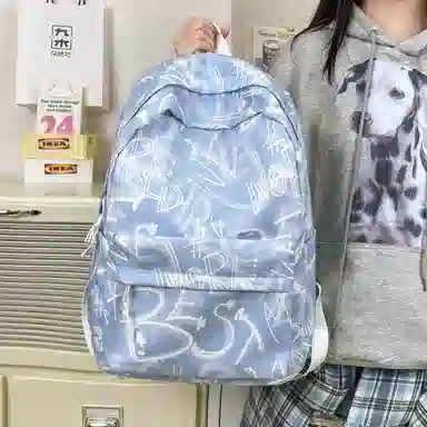 南潇湘 小清新休闲高颜值精美潮版韩版背包初中生高中生大学生上课百搭书包 尼龙 双肩包 男女同款情侣款 蓝色/绿色/红色/黑色