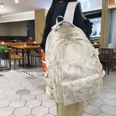 南潇湘 日系休闲小背包轻便百搭 尼龙 双肩包 常规 男女同款情侣款 灰色/米色