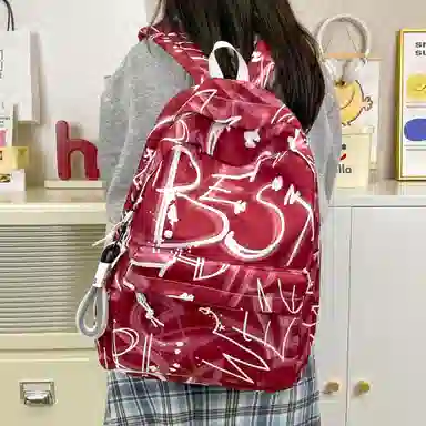 南潇湘 小清新休闲高颜值精美潮版韩版背包初中生高中生大学生上课百搭书包 尼龙 双肩包 男女同款情侣款 蓝色/绿色/红色/黑色