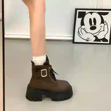 时尚厚底英伦风小个子必备帅气机车 短靴 女