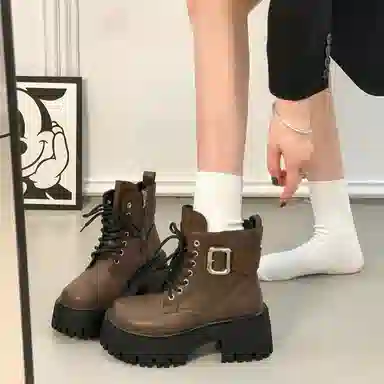 时尚厚底英伦风小个子必备帅气机车 短靴 女