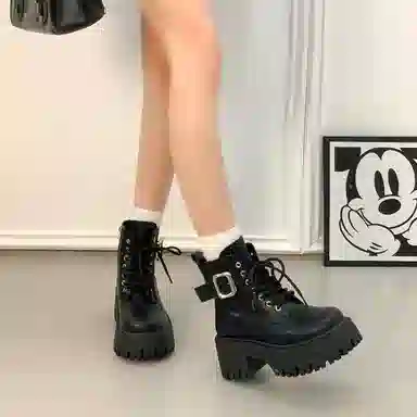 时尚厚底英伦风小个子必备帅气机车 短靴 女