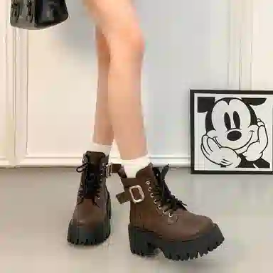 时尚厚底英伦风小个子必备帅气机车 短靴 女