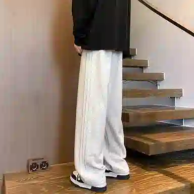 爆炸哥 秋季美式复古运动百搭纯色阔腿裤青少年垂感侧边褶皱拼接设计直筒休闲裤 男女同款