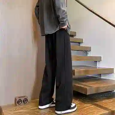 爆炸哥 秋季美式复古运动百搭纯色阔腿裤青少年垂感侧边褶皱拼接设计直筒休闲裤 男女同款