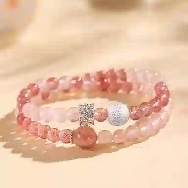 饰之颜 【花园】新中式 清新甜美桃花运势马粉天然 草莓晶 手串 女款