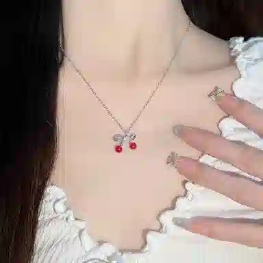 饰之颜 甜美可爱甜美樱桃系列 小清新可爱饰品 气质轻奢时尚高级感 学生时尚可调节 树脂 项链 女款