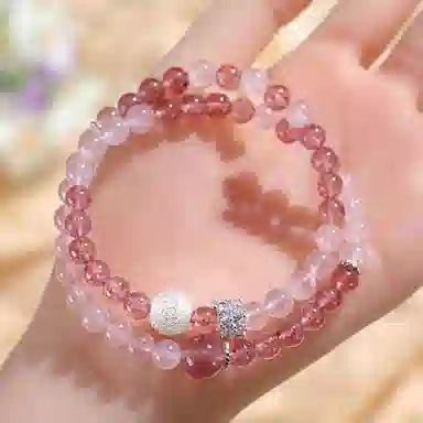 饰之颜 【花园】新中式 清新甜美桃花运势马粉天然 草莓晶 手串 女款