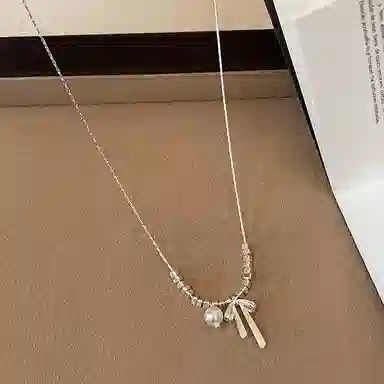 饰之颜 韩系简约高级感蝴蝶结甜美轻奢时尚潮流百搭#好运 合金 项链 女款