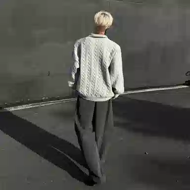 悍戈 美式韩系复古慵懒风纯色麻花翻领宽松百搭面料舒适可内搭外穿适合通勤休闲等多种场景针织衫 男女同款