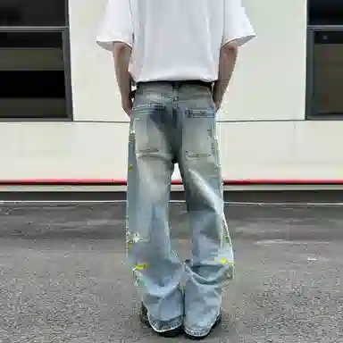 美式复古花卉刺绣水洗做旧潮流长裤 立体剪裁垂感十足牛仔裤 男女同款