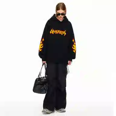 UNA RETA Flame Letter Hoodie Vintage