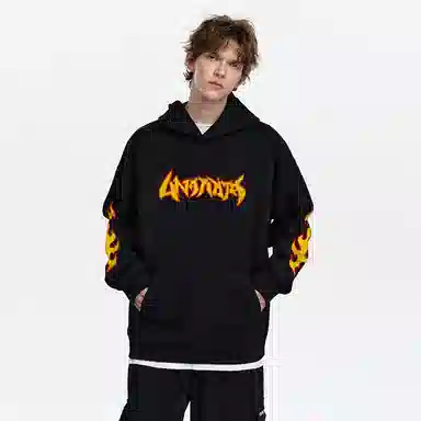UNA RETA Flame Letter Hoodie Vintage