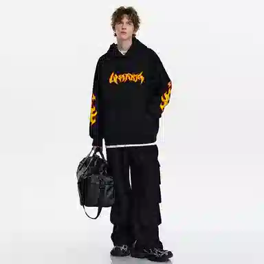 UNA RETA Flame Letter Hoodie Vintage