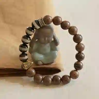 子婳 一线玛瑙天珠佛珠铜擦擦好运连连文艺个性小众复古民族风时尚潮流百搭珠串 鸡翅木 手串 男女同款情侣款