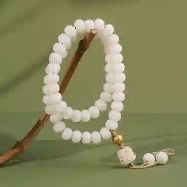 子婳 六字真言好运莲莲双圈叠戴新中式文玩绕指柔手持念珠 白玉菩提 珠串 男女同款情侣款